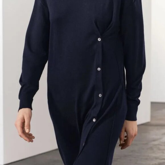 Zara Navy Blue Midi Knit Dress With Side Buttons Size S NWT - Picture 4 of 8